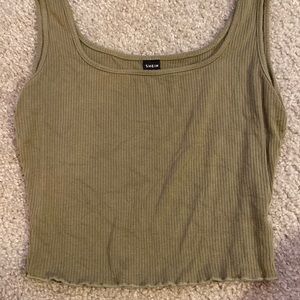 green ruffled crop tank top